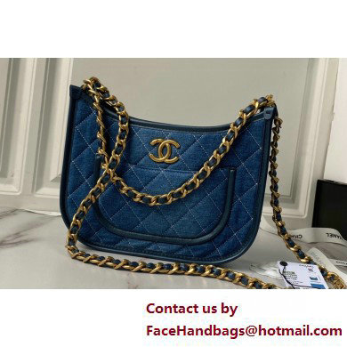 Chanel Washed Denim & Gold-Tone Metal Hobo Handbag AS4666 Blue 2025